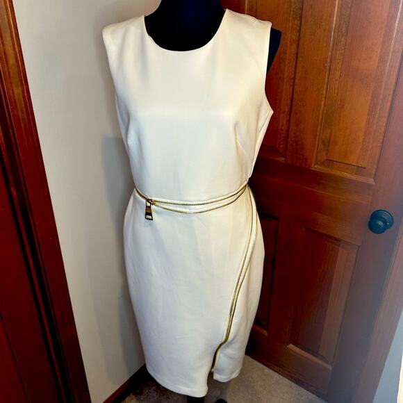 Calvin Klein Dresses & Skirts - Calvin Klein Cream and Gold Zipper Sheath Dress 10